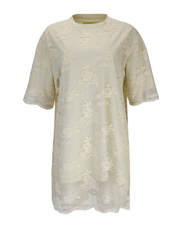 OFF-WHITE RELAXED FIT T-SHIRT WITH LACE OVERLAYER MARQUES ALMEIDA