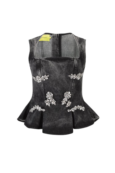 DENIM GREY ACID WASH EMBELLISHED CORSET marques almeida
