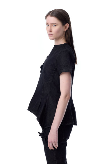 BLACK DENIM CAP SLEEVE PEPLUM TOP marques almeida