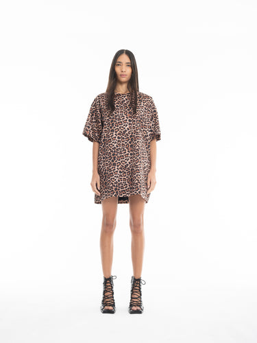 BONDED SATIN T-SHIRT DRESS IN LEOPARD PRINT marques almeida