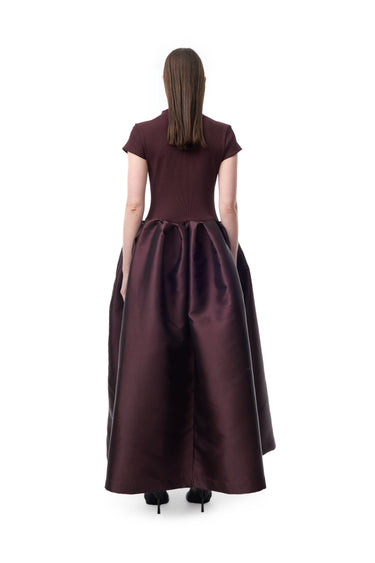 BURGUNDY CAP SLEEVE DRESS WITH LONG PUFF SKIRT marques almeida