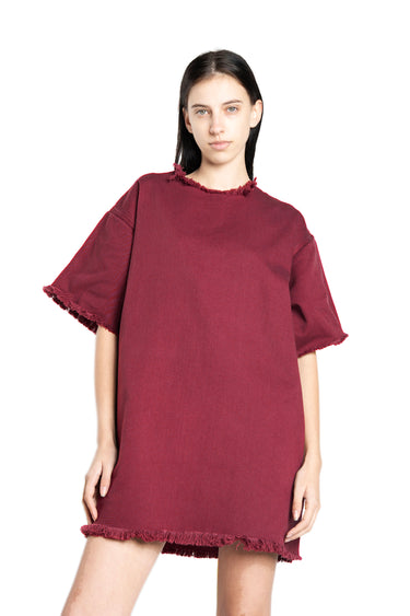 BURGUNDY DRILL T-SHIRT DRESS MARQUES ALMEIDA