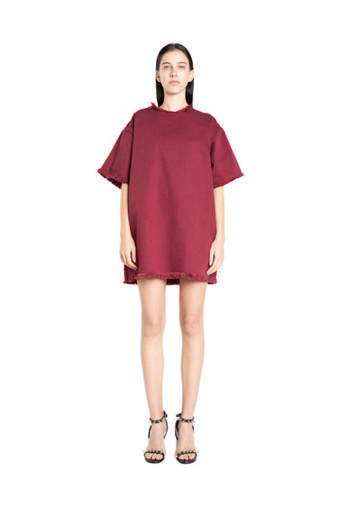 BURGUNDY DRILL T-SHIRT DRESS MARQUES ALMEIDA