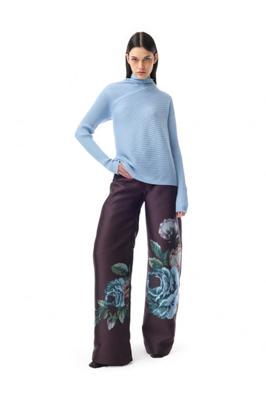 BURGUNDY FLOWER PRINTED BOYFRIEND PANTS marques almeida