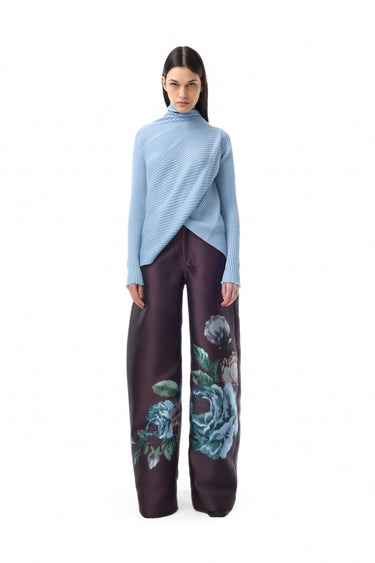 BURGUNDY FLOWER PRINTED BOYFRIEND PANTS marques almeida