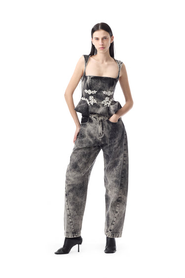 DENIM GREY ACID WASH EMBELLISHED CORSET marques almeida