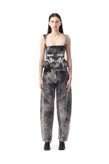 DENIM GREY ACID WASH EMBELLISHED CORSET marques almeida