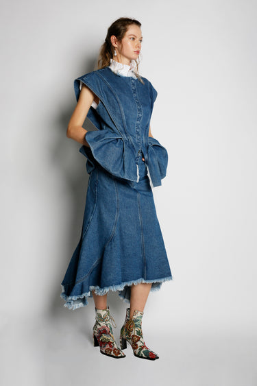 DENIM SWIRL SKIRT WITH EMBELLISHMENT BELT marques almeida