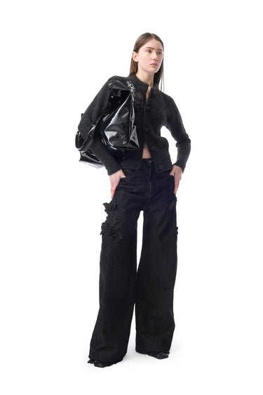 EMBROIDERED BLACK DENIM BOYFRIEND TROUSERS marques almeida