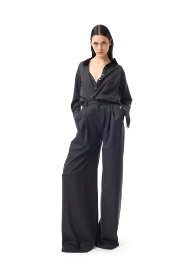 GREY PINSTRIPE WOOL PLEATED TROUSERS marques almeida