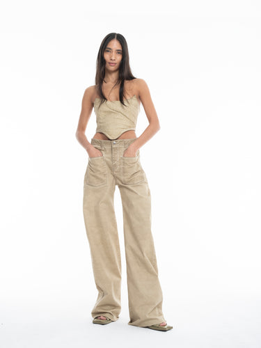 KHAKI BOYFRIEND STYLE JEANS WITH PATCH POCKETS marques almeida