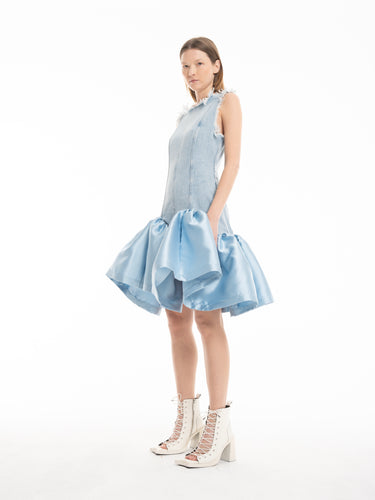 LIGHT BLUE DENIM FITTED DRESS WITH MIKADO PUFF HEM marques almeida