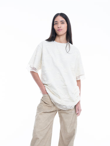 OFF-WHITE RELAXED FIT TSHIRT WITH LACE OVERLAYER marques almeida