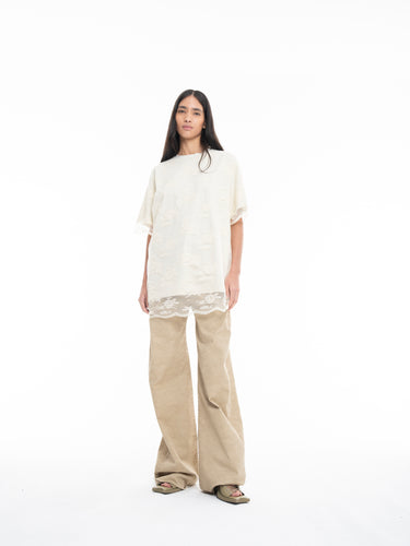 OFF-WHITE RELAXED FIT TSHIRT WITH LACE OVERLAYER marques almeida