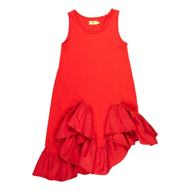 RED SLEEVELESS FLOUNCE DRESS ma kids