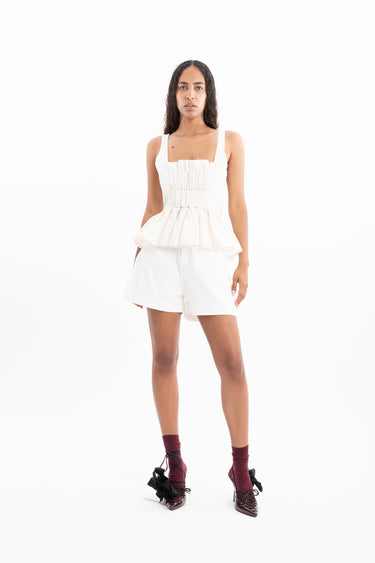 WHITE DENIM PATCH POCKETS SHORTS marques almeida
