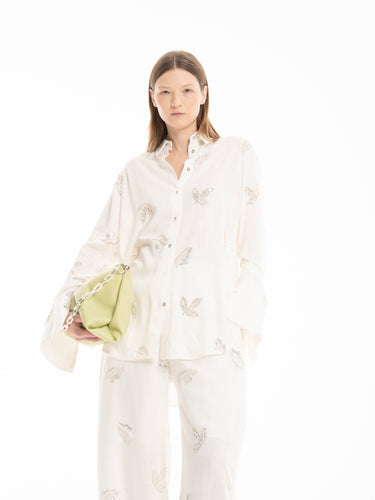 WHITE LOOSE LINEN SHIRT WITH EMBROIDERED SEQUINS MARQUES ALMEIDA